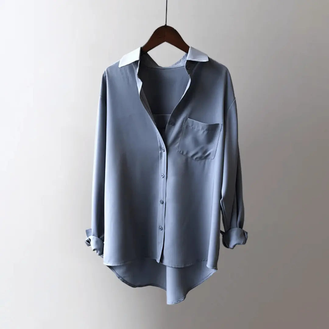 Women’s Heavy Satin Shirt - Silk Effect Button Down Blouse - Oversized Tailored Workwear Top
