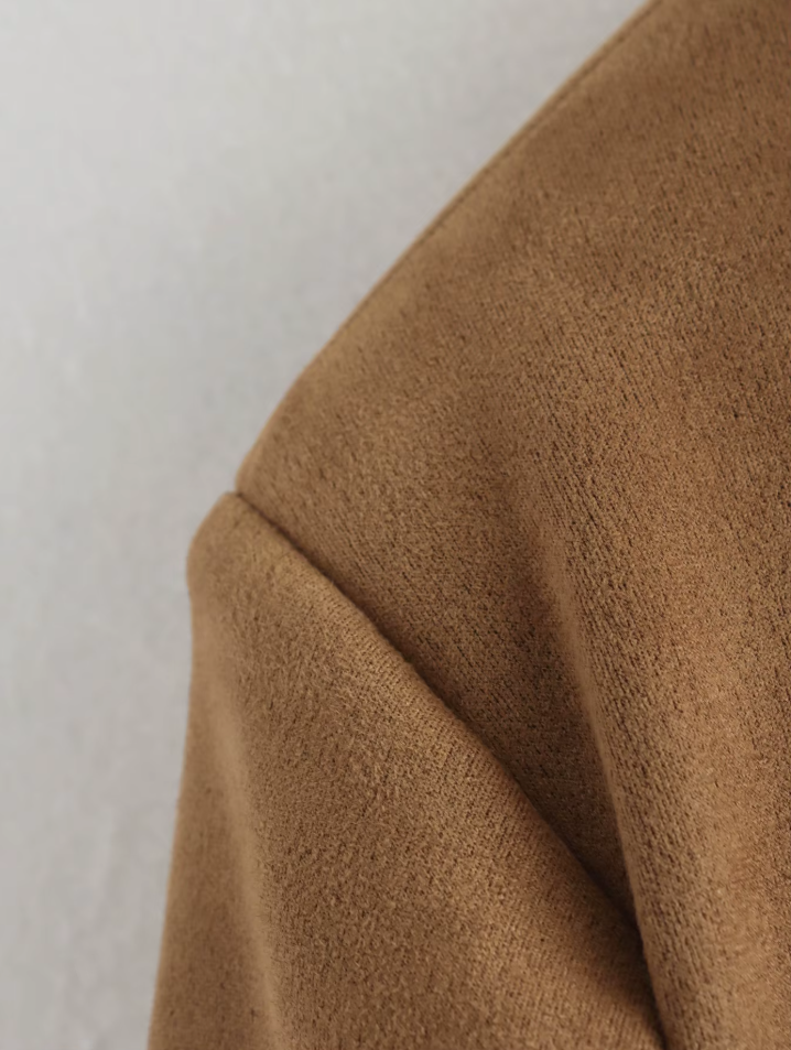 Women’s Oversized Suede-Look Jacket with Notched Collar & Button Front