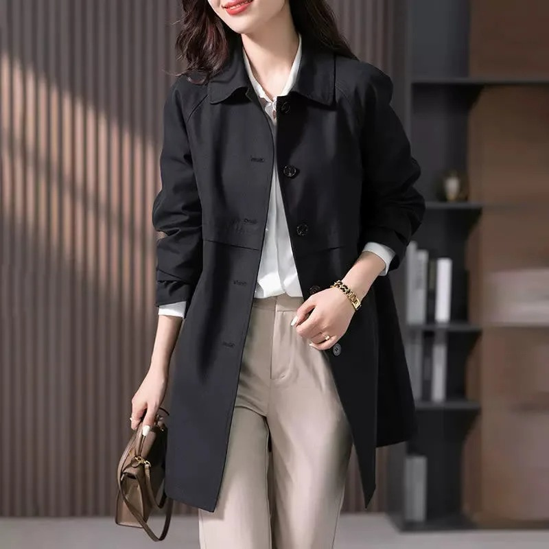Women’s Button-Up Short Trench Coat – Tailored Everyday Outerwear