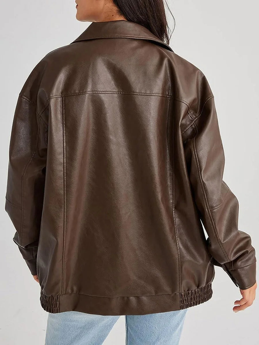 Women’s Oversized Faux Leather Bomber Jacket