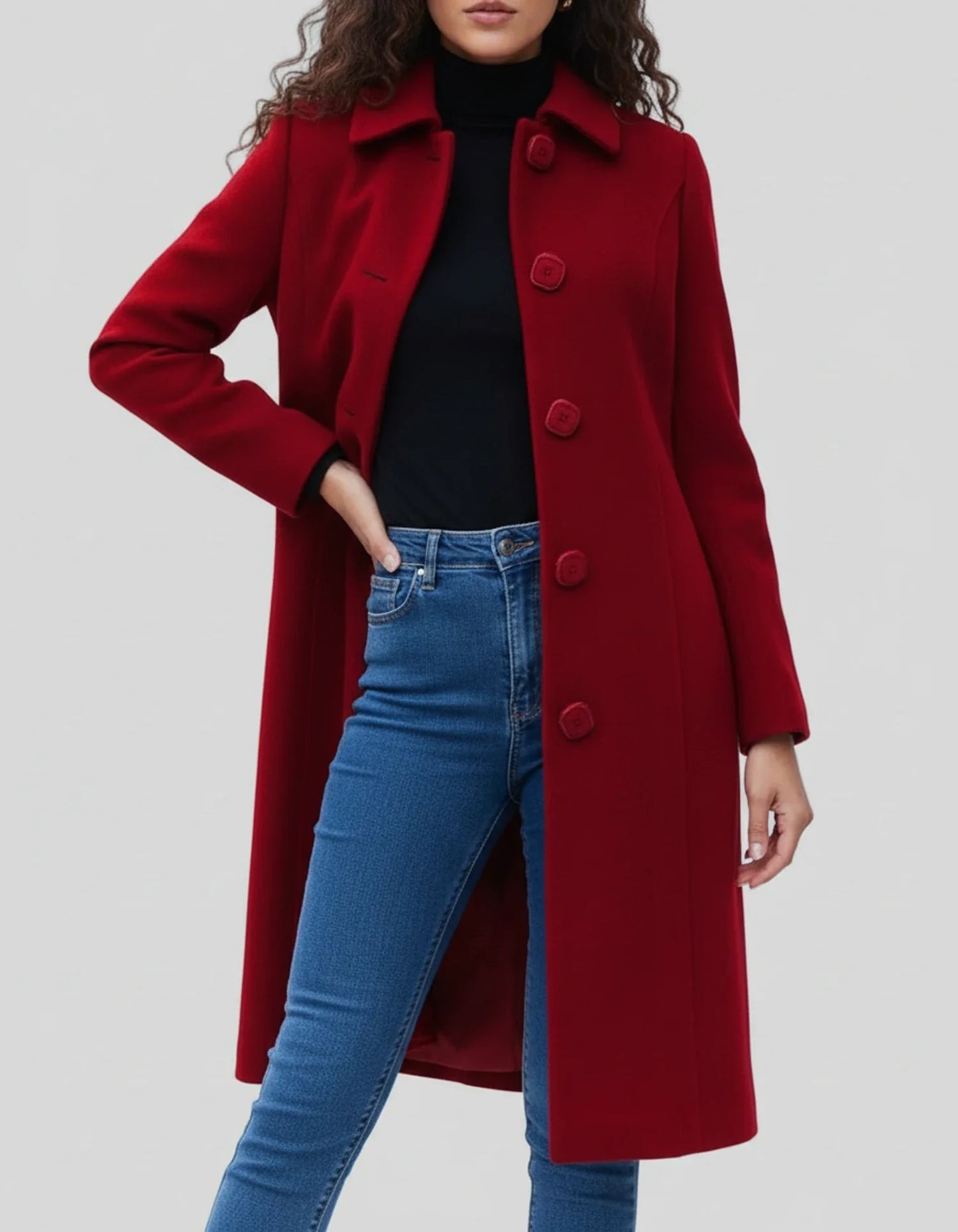Women’s Tailored Longline Coat – Elegant Button-Up Winter Jacket