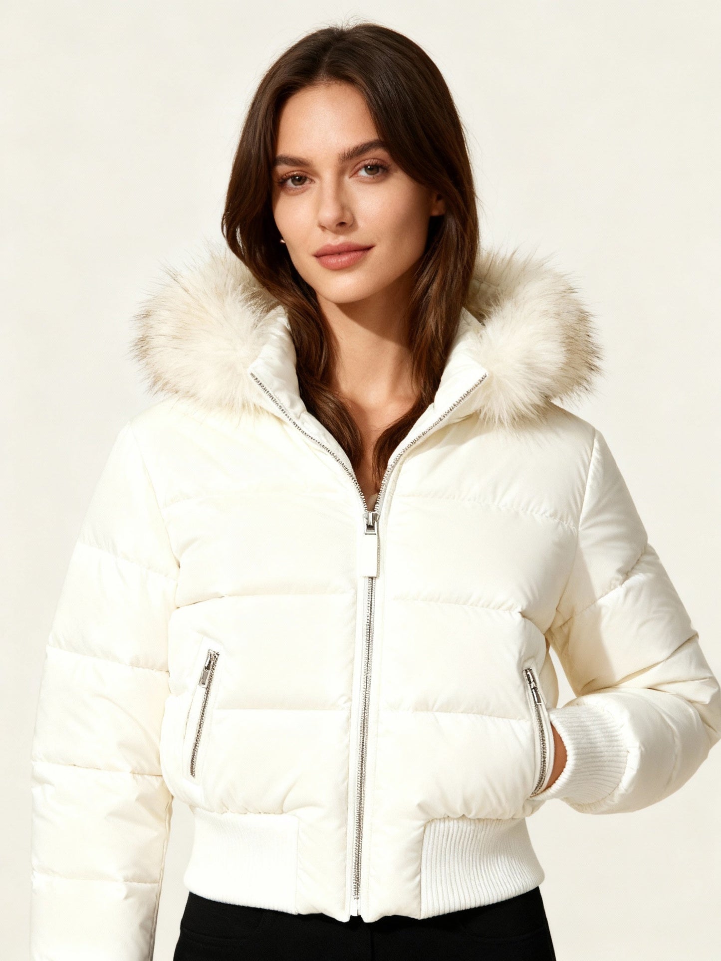 Women’s Oversized Padded Bomber Jacket with Faux Fur Hood – Warm Winter Coat