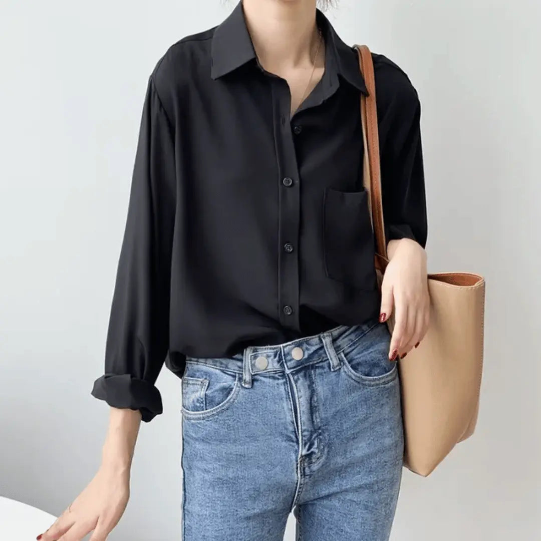 Women’s Heavy Satin Shirt - Silk Effect Button Down Blouse - Oversized Tailored Workwear Top