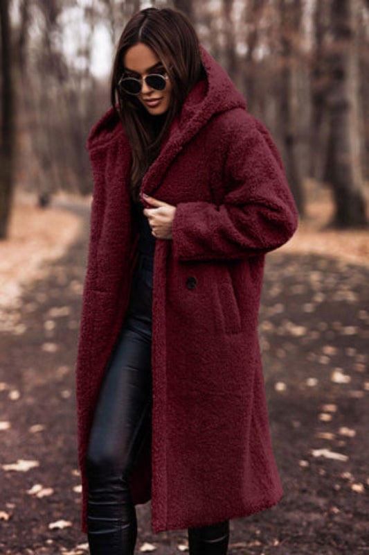 Women’s Long Teddy Hooded Winter Coat – Plush Sherpa Warm Jacket