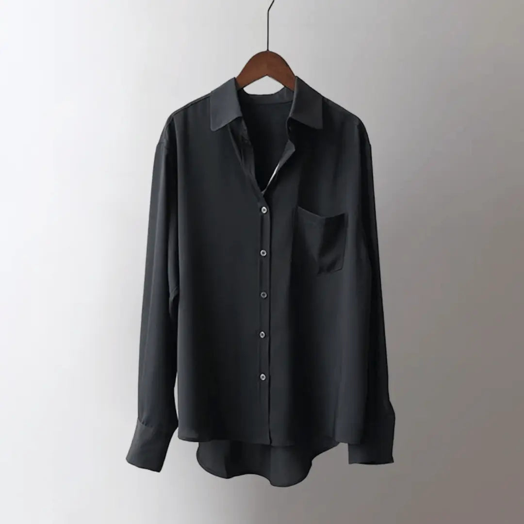 Women’s Heavy Satin Shirt - Silk Effect Button Down Blouse - Oversized Tailored Workwear Top