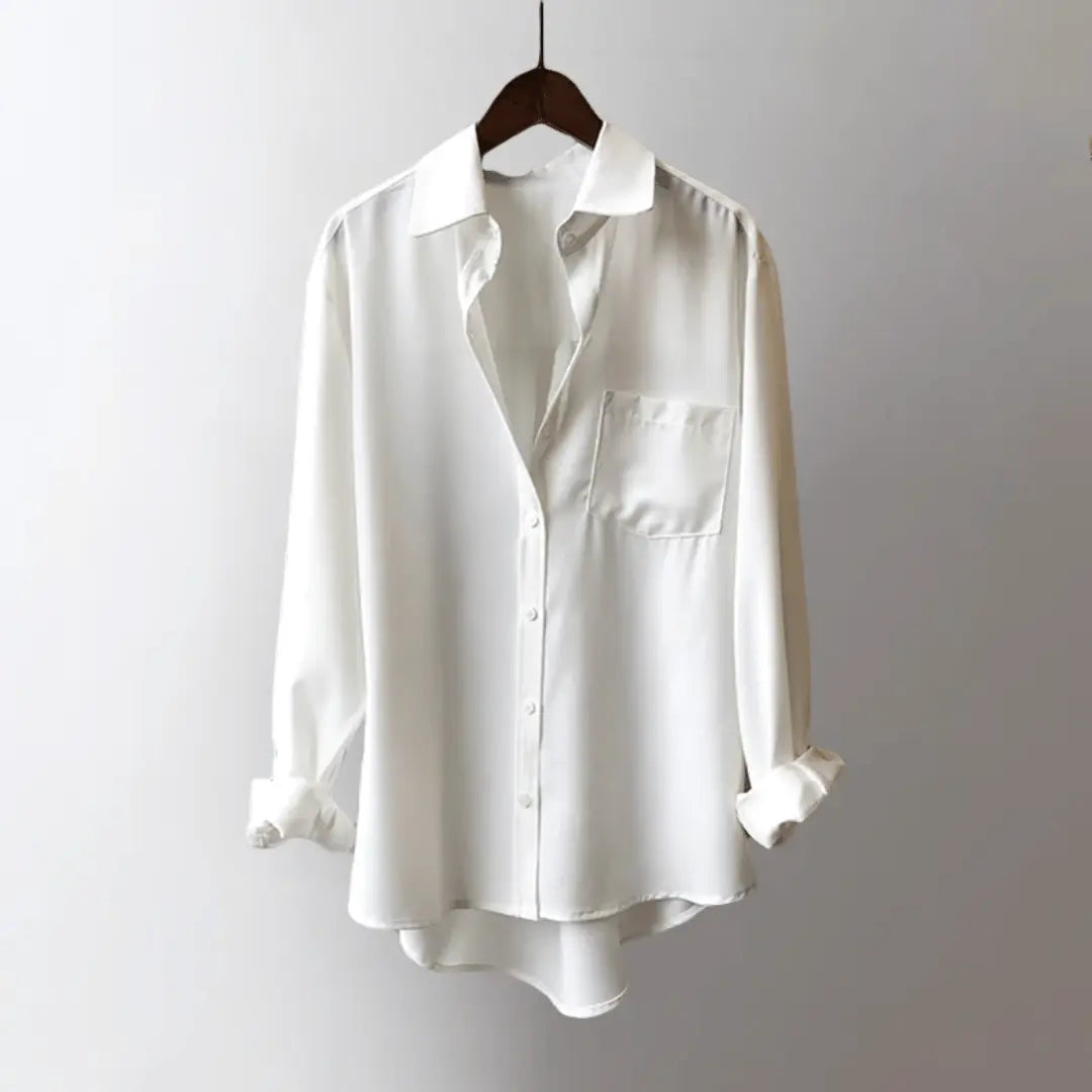 Women’s Heavy Satin Shirt - Silk Effect Button Down Blouse - Oversized Tailored Workwear Top