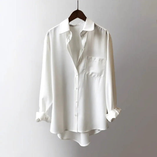 Women’s Heavy Satin Shirt - Silk Effect Button Down Blouse - Oversized Tailored Workwear Top