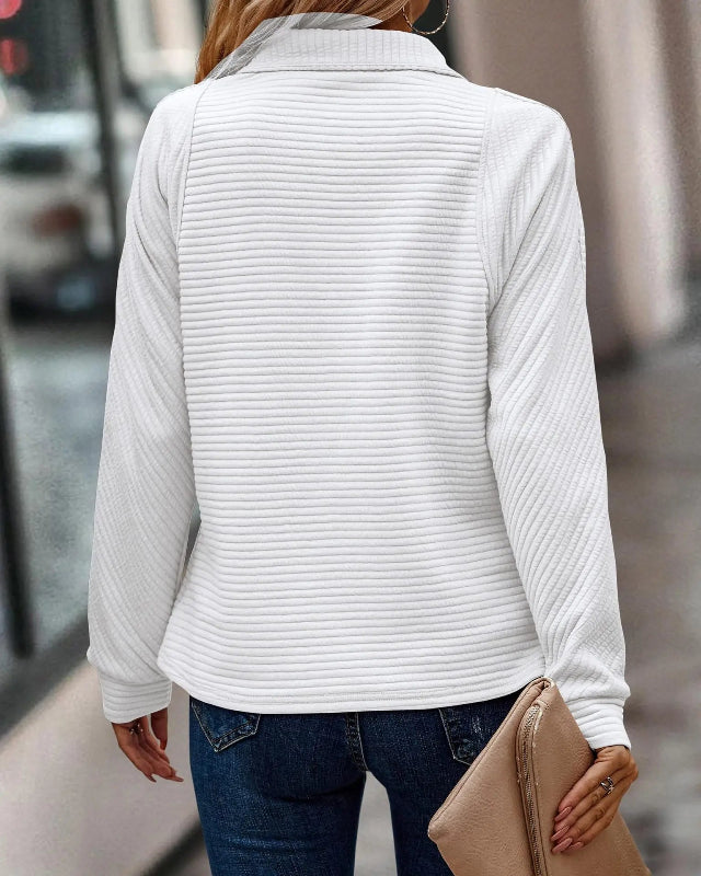 Women’s Half Zip Ribbed Jumper - High Neck Knit Sweater - Relaxed Fit Transitional Pullover