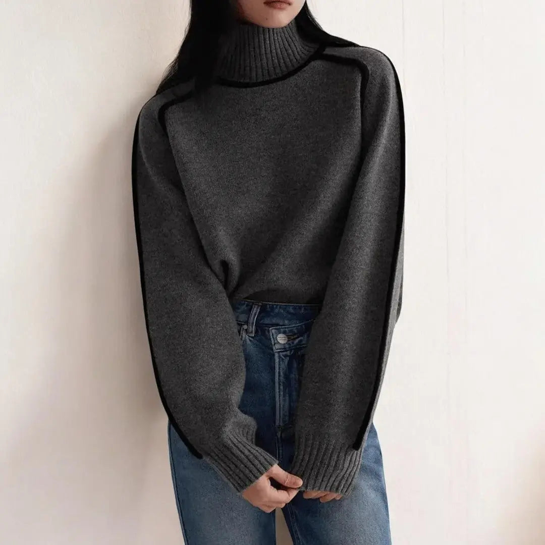 Women’s Turtleneck Knit Sweater – Soft Stretch Ribbed Top