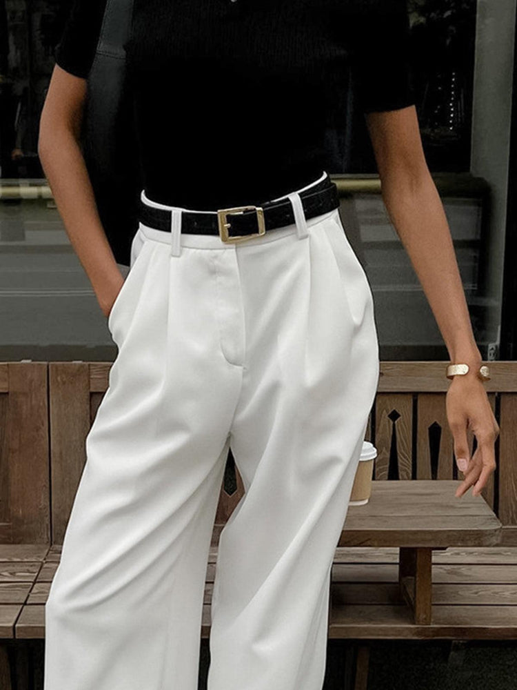 Women’s High Waisted Wide Leg Trousers - Tailored Pleated Front Pants - Spring Transition Smart Workwear