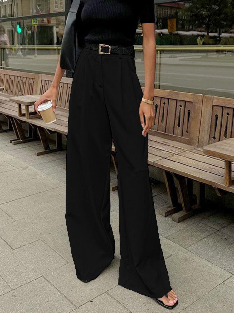 Women’s High Waisted Wide Leg Trousers - Tailored Pleated Front Pants - Spring Transition Smart Workwear