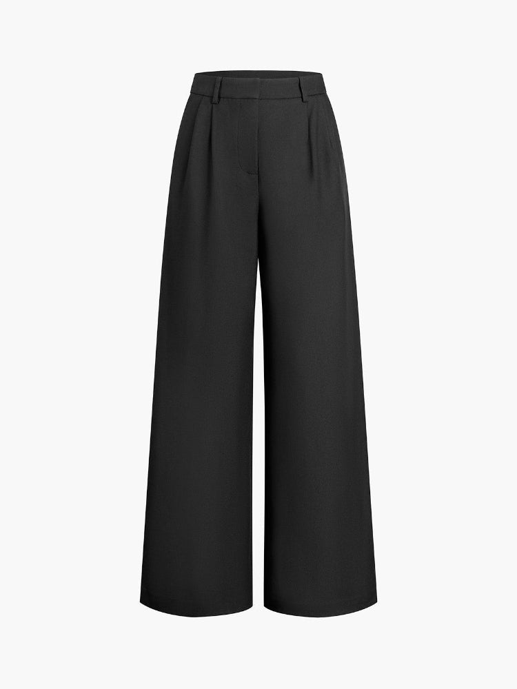 Women’s High Waisted Wide Leg Trousers - Tailored Pleated Front Pants - Spring Transition Smart Workwear