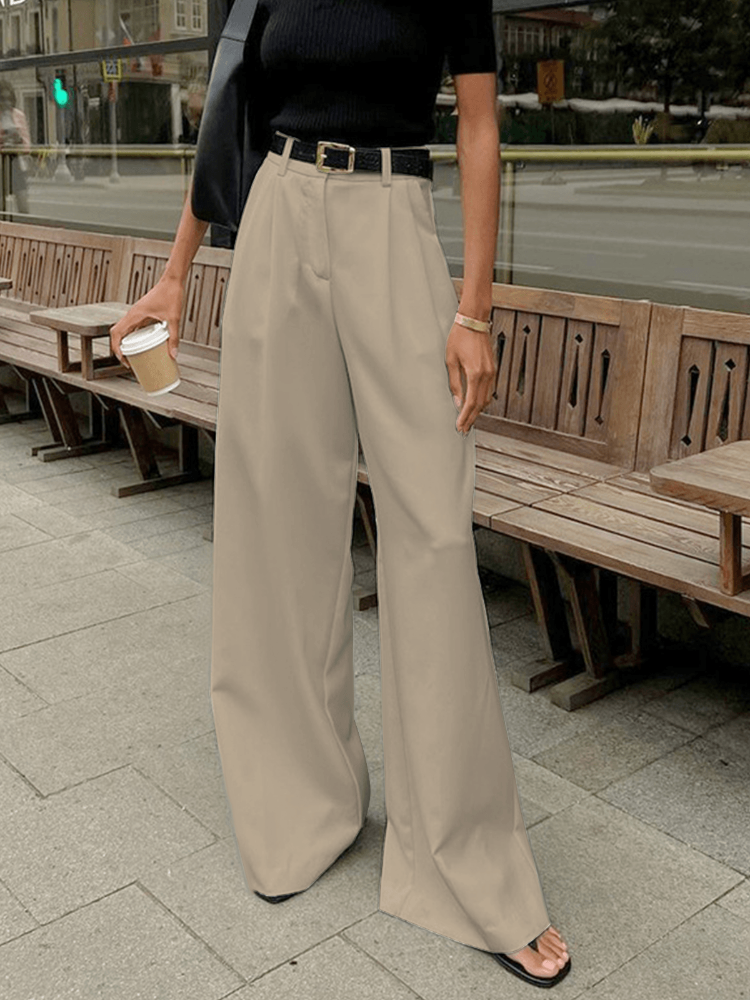 Women’s High Waisted Wide Leg Trousers - Tailored Pleated Front Pants - Spring Transition Smart Workwear