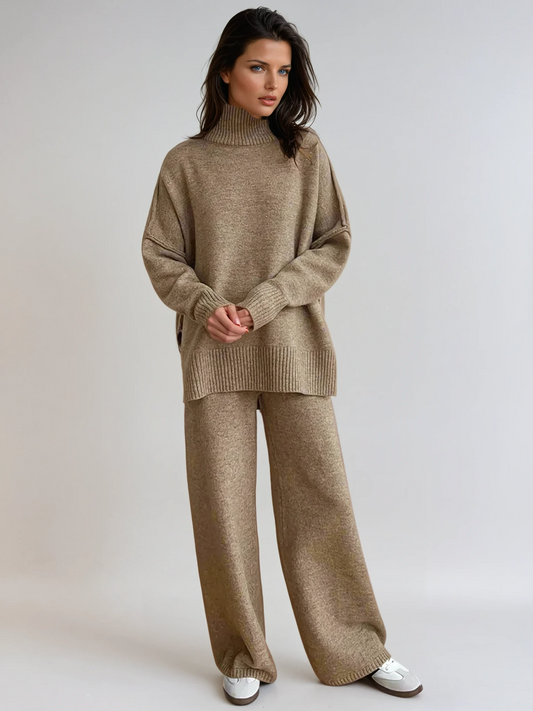 Women's Soft Knit Lounge Set | Oversized Turtleneck Sweater & Wide-Leg Pants | Slouchy Jumper Set Two-Piece Relaxed Fit