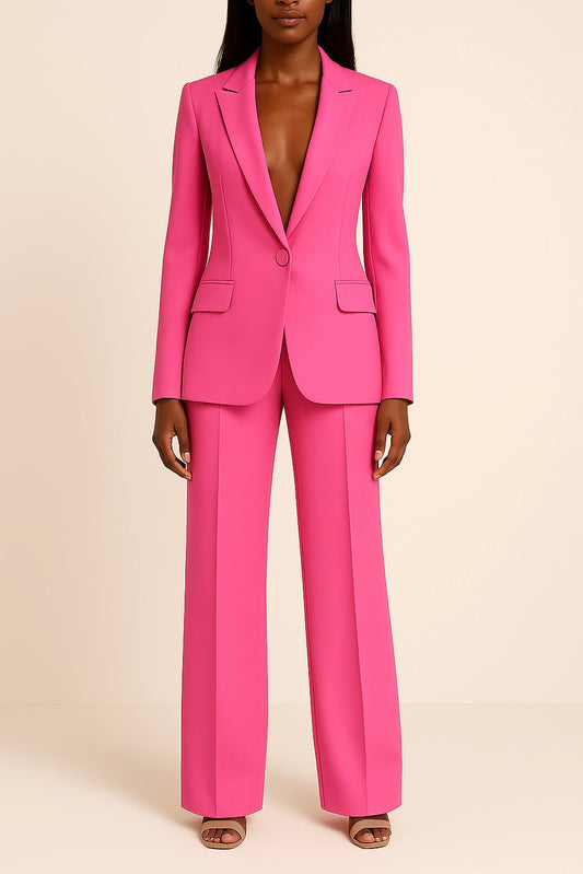 Women's Formal Suit Set | Tailored Long Blazer & Wide-Leg Trousers | Two-Piece Pantsuit Business Wear
