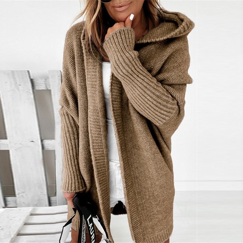 Women’s Oversized Hooded Knit Cardigan – Cosy Longline Layer