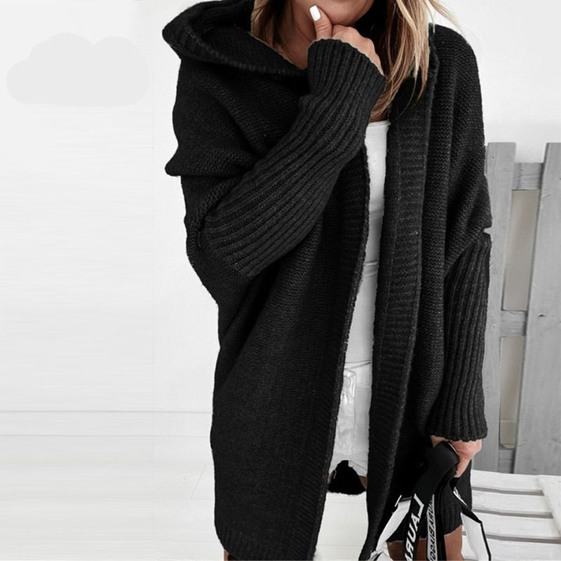 Women’s Oversized Hooded Knit Cardigan – Cosy Longline Layer