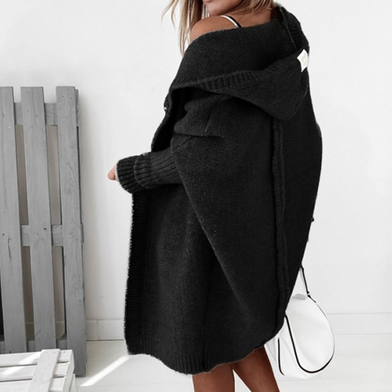 Women’s Oversized Hooded Knit Cardigan – Cosy Longline Layer