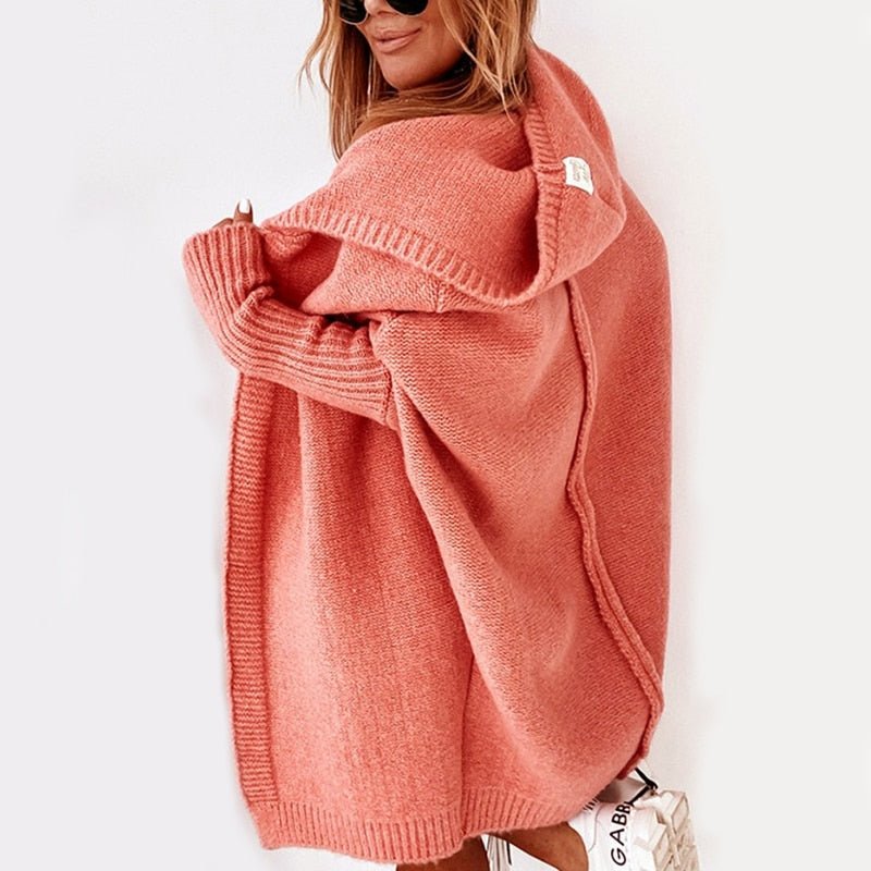 Women’s Oversized Hooded Knit Cardigan – Cosy Longline Layer