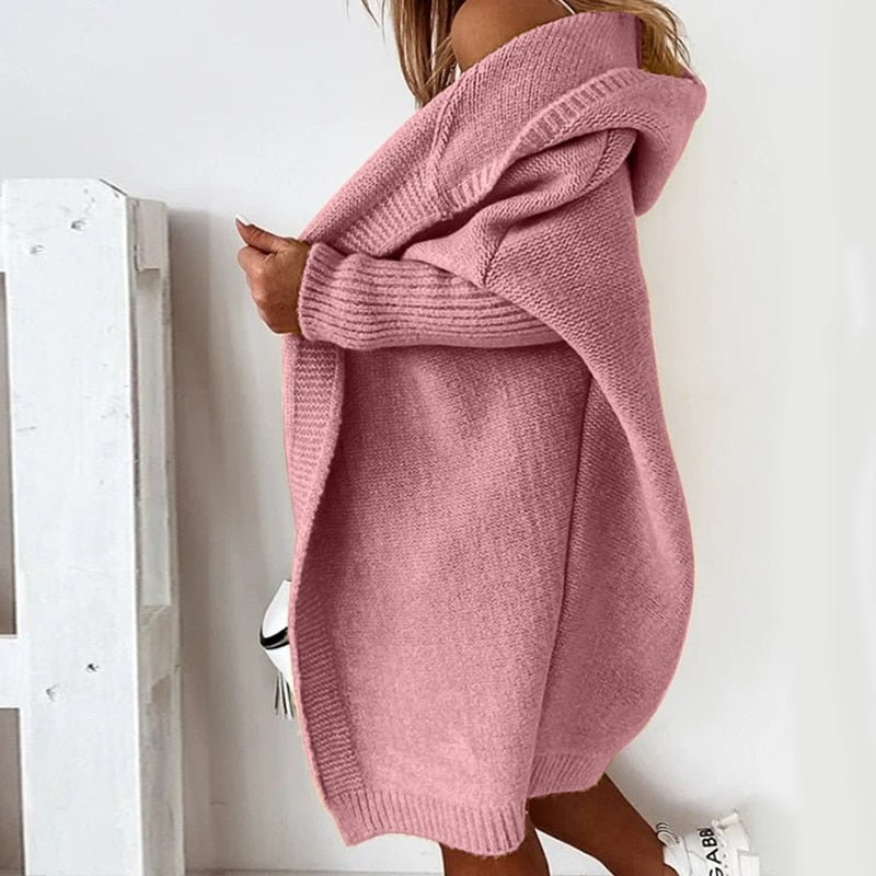 Women’s Oversized Hooded Knit Cardigan – Cosy Longline Layer