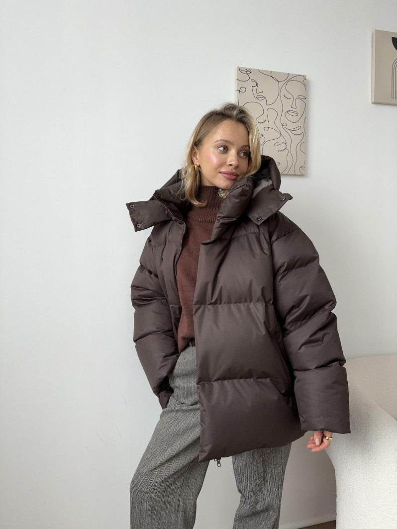 Women’s Oversized Hooded Puffer Jacket – Warm Longline Winter Coat