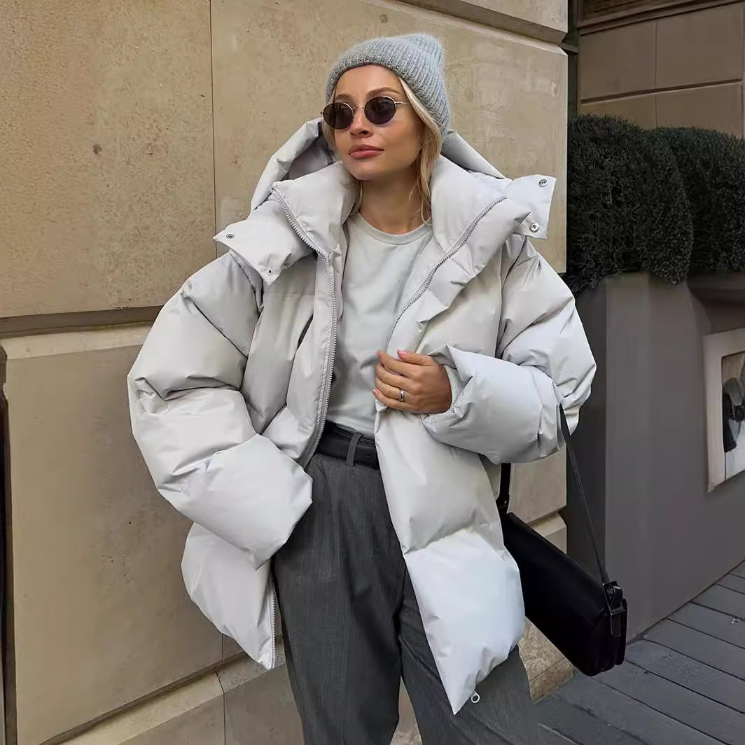 Women’s Oversized Hooded Puffer Jacket – Warm Longline Winter Coat