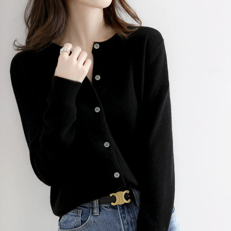 Women’s Round Neck Button Down Cardigan - Soft Knit Long Sleeve Jumper