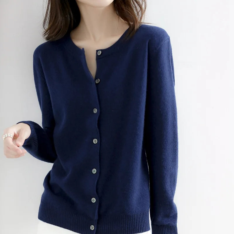 Women’s Round Neck Button Down Cardigan - Soft Knit Long Sleeve Jumper