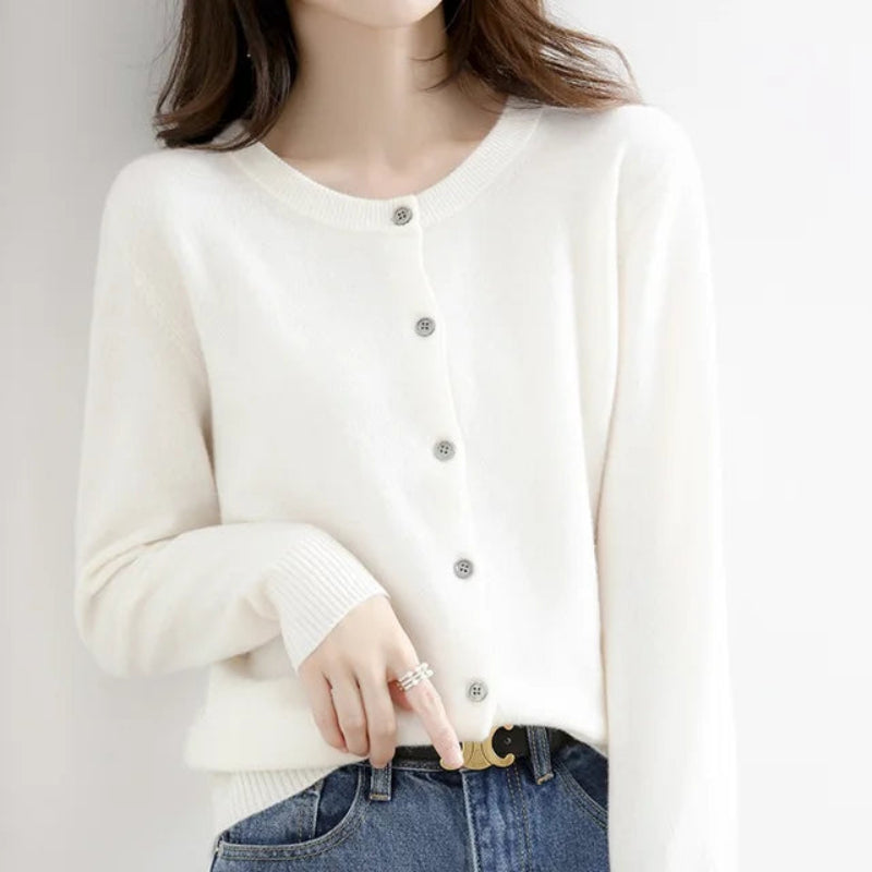 Women’s Round Neck Button Down Cardigan - Soft Knit Long Sleeve Jumper