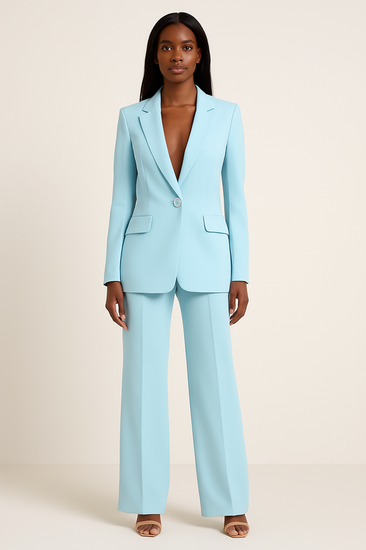 Women's Formal Suit Set | Tailored Long Blazer & Wide-Leg Trousers | Two-Piece Pantsuit Business Wear