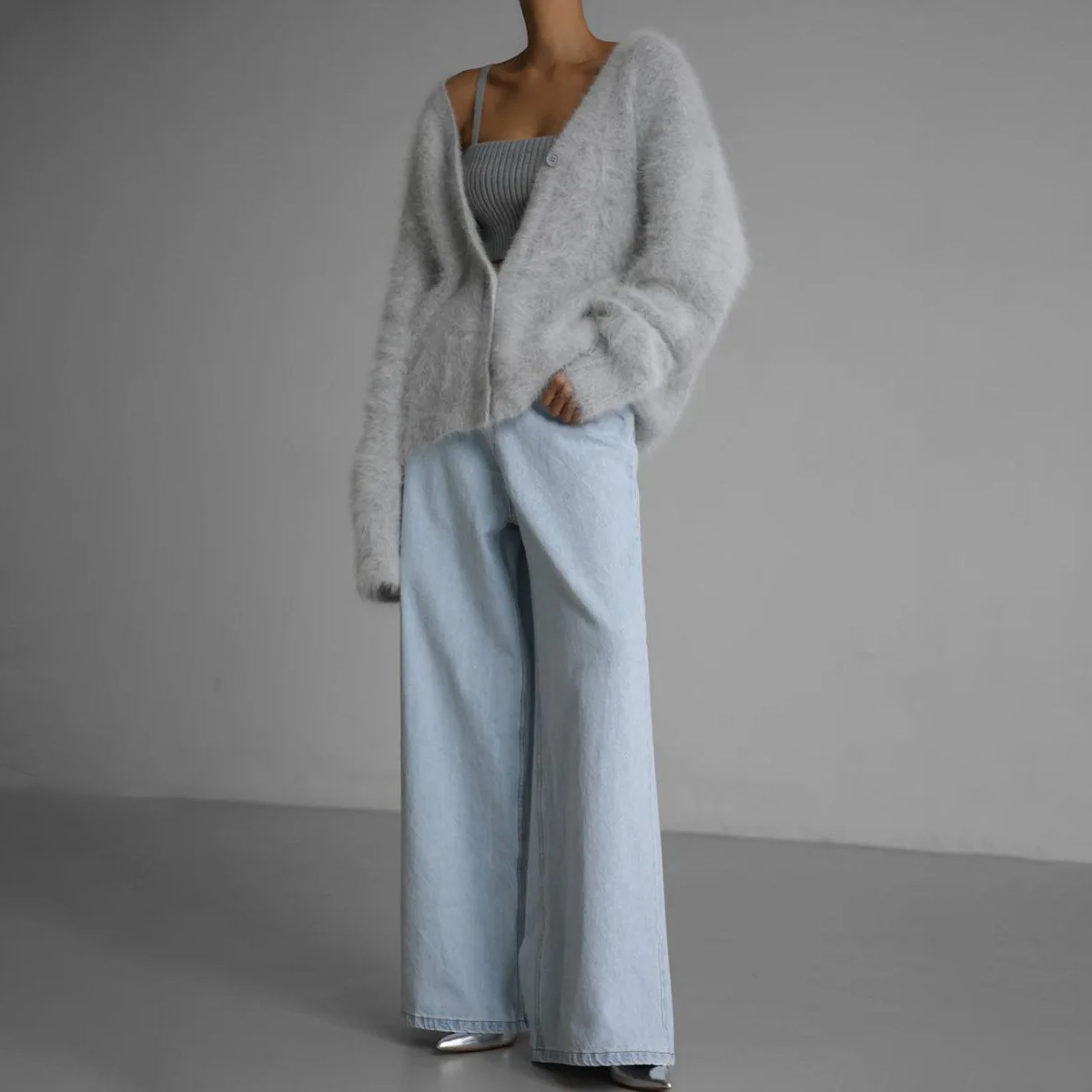 Women’s Fluffy Knit Cardigan – Soft Oversized Warm Button-Up Jumper
