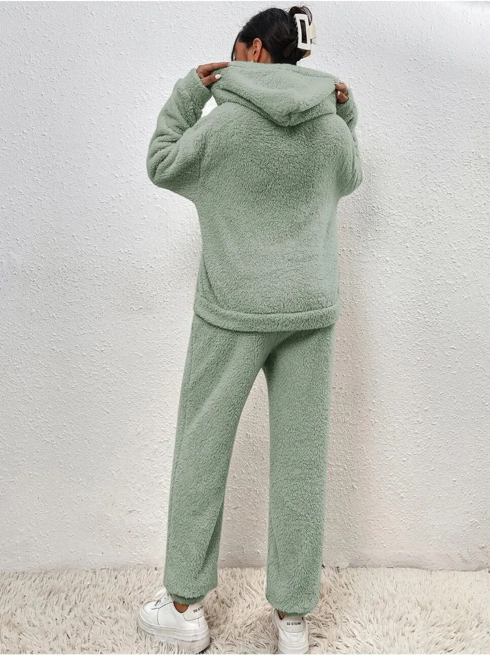 Women's Ultra-Soft Loungewear Set | Fuzzy Fleece Hoodie & Straight Leg Pants | Plush Teddy Two-Piece Sweatsuit | Cozy Relaxed Fit