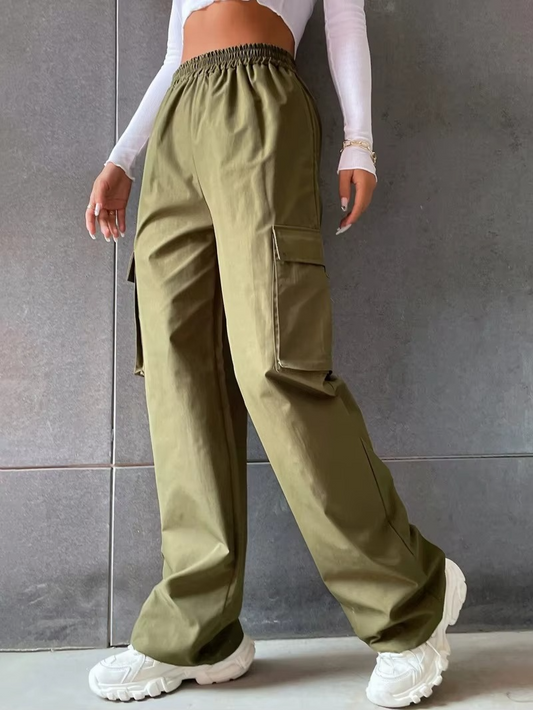 Women’s High Waisted Baggy Cargo Pants - Wide Leg Straight Trousers - Relaxed Fit Casual Streetwear Sweatpants