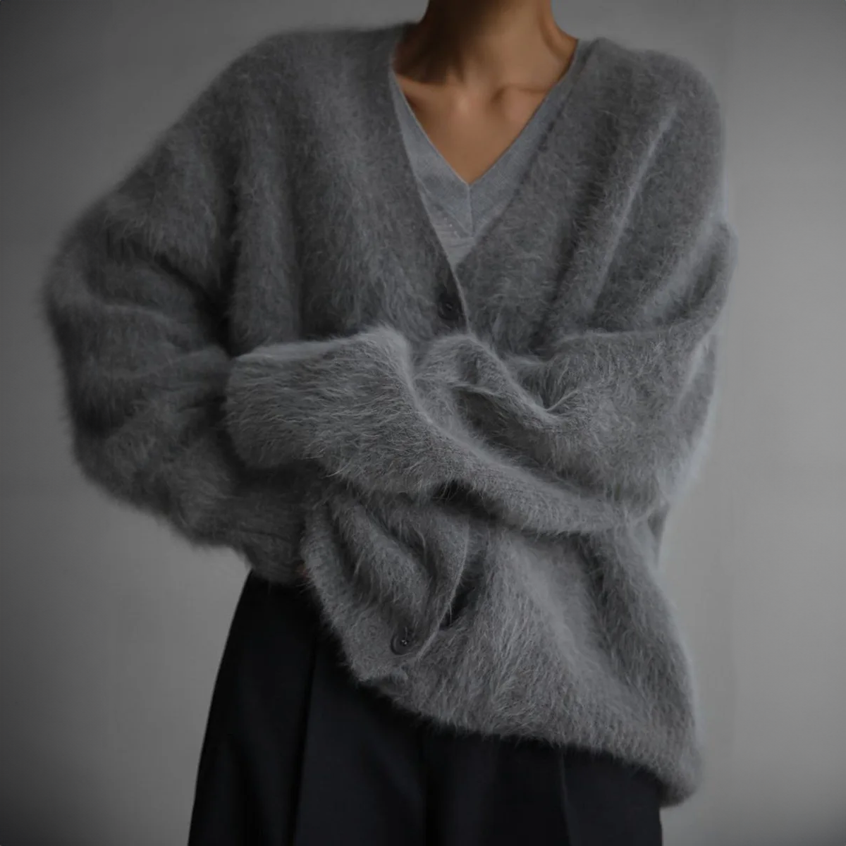 Women’s Fluffy Knit Cardigan – Soft Oversized Warm Button-Up Jumper