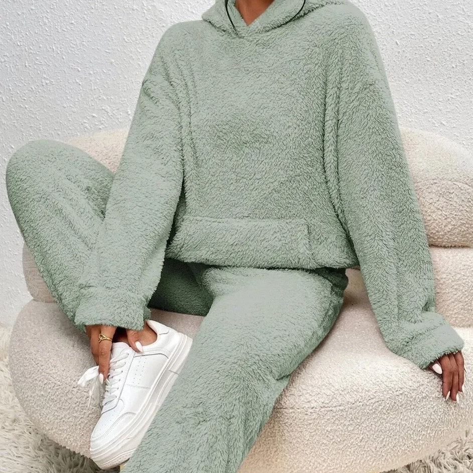 Women's Ultra-Soft Loungewear Set | Fuzzy Fleece Hoodie & Straight Leg Pants | Plush Teddy Two-Piece Sweatsuit | Cozy Relaxed Fit