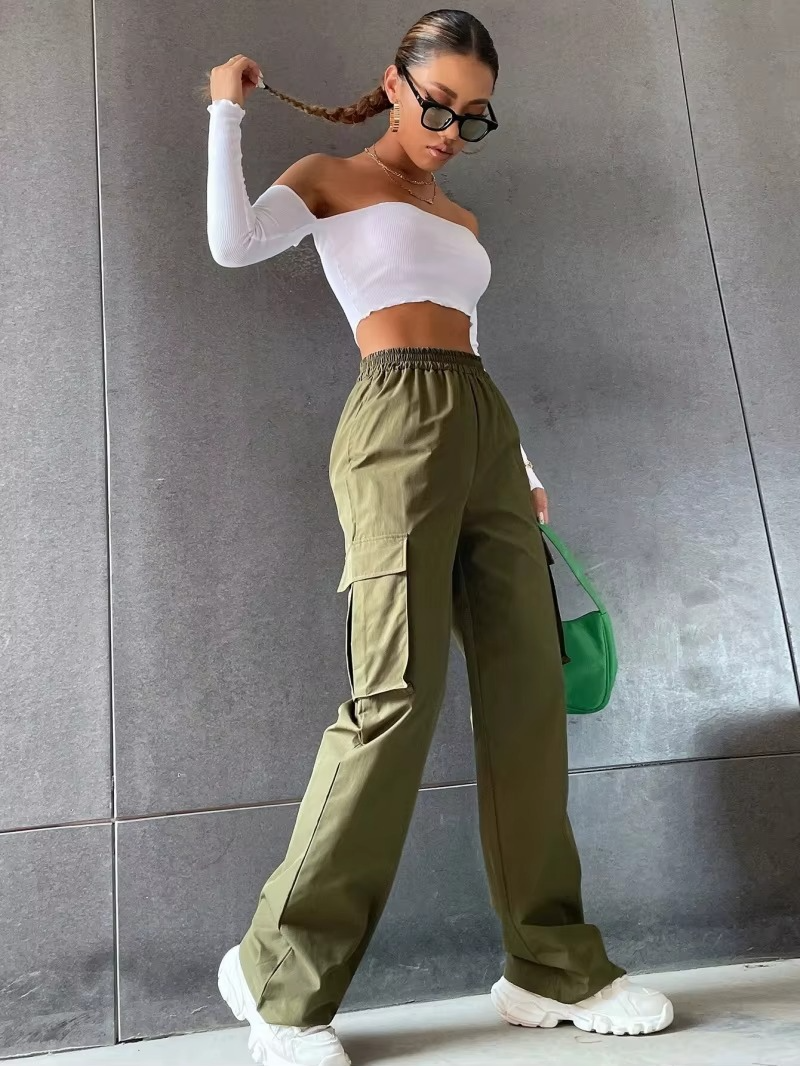 Women’s High Waisted Baggy Cargo Pants - Wide Leg Straight Trousers - Relaxed Fit Casual Streetwear Sweatpants