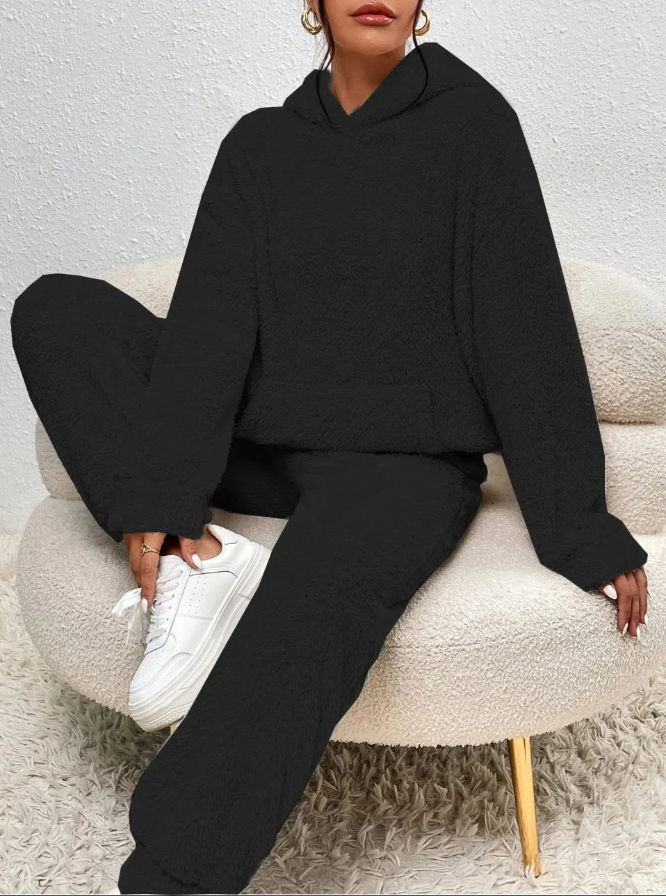 Women's Ultra-Soft Loungewear Set | Fuzzy Fleece Hoodie & Straight Leg Pants | Plush Teddy Two-Piece Sweatsuit | Cozy Relaxed Fit