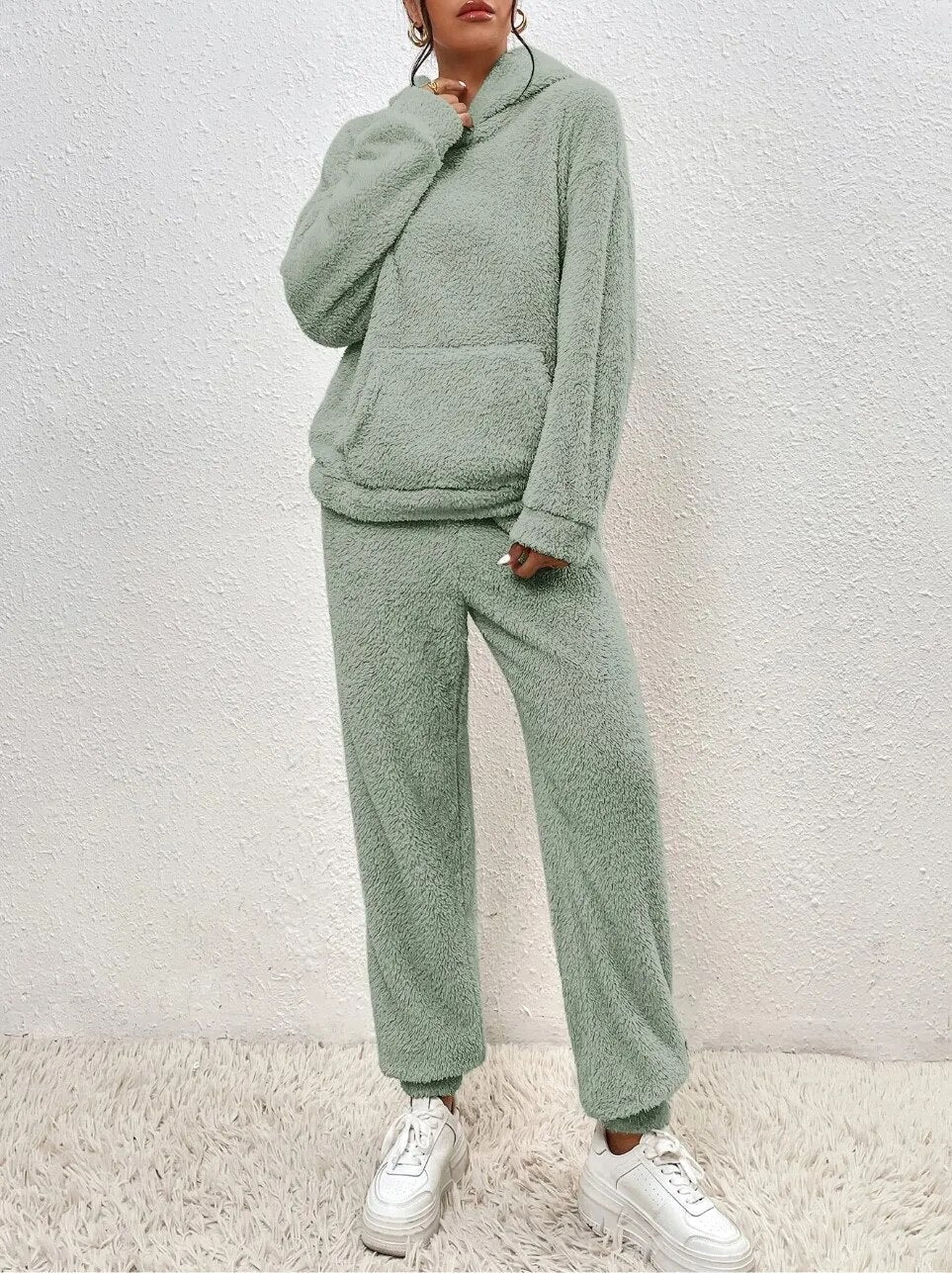 Women's Ultra-Soft Loungewear Set | Fuzzy Fleece Hoodie & Straight Leg Pants | Plush Teddy Two-Piece Sweatsuit | Cozy Relaxed Fit