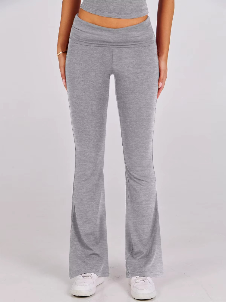 Women’s Slim Fit Lounge Set with Cropped Top & Foldover Flare Leggings