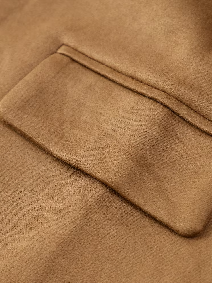 Women’s Oversized Suede-Look Jacket with Notched Collar & Button Front
