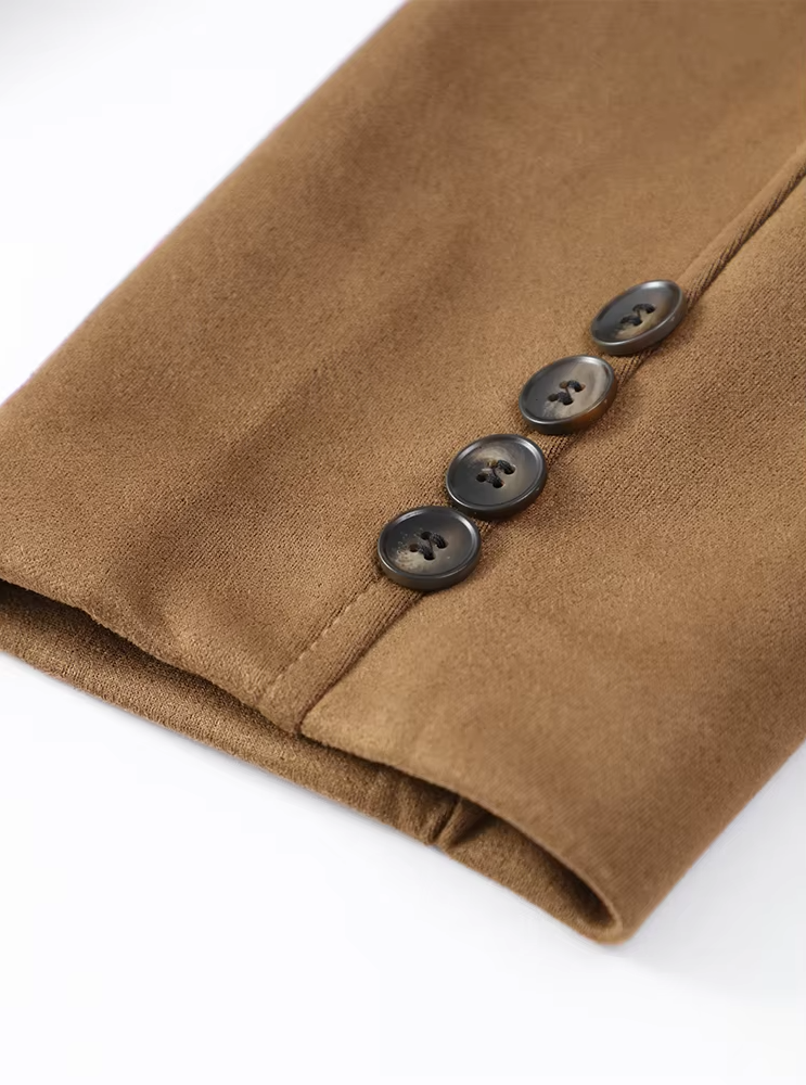 Women’s Oversized Suede-Look Jacket with Notched Collar & Button Front