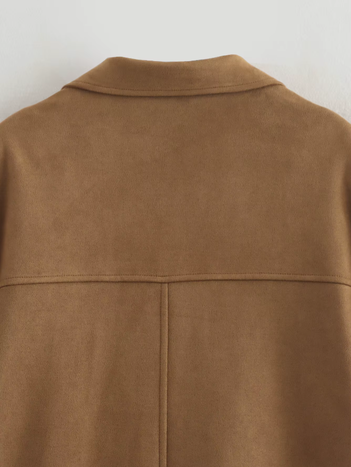 Women’s Oversized Suede-Look Jacket with Notched Collar & Button Front