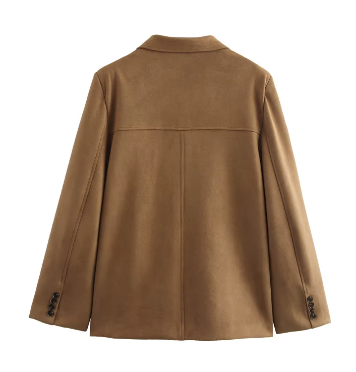 Women’s Oversized Suede-Look Jacket with Notched Collar & Button Front