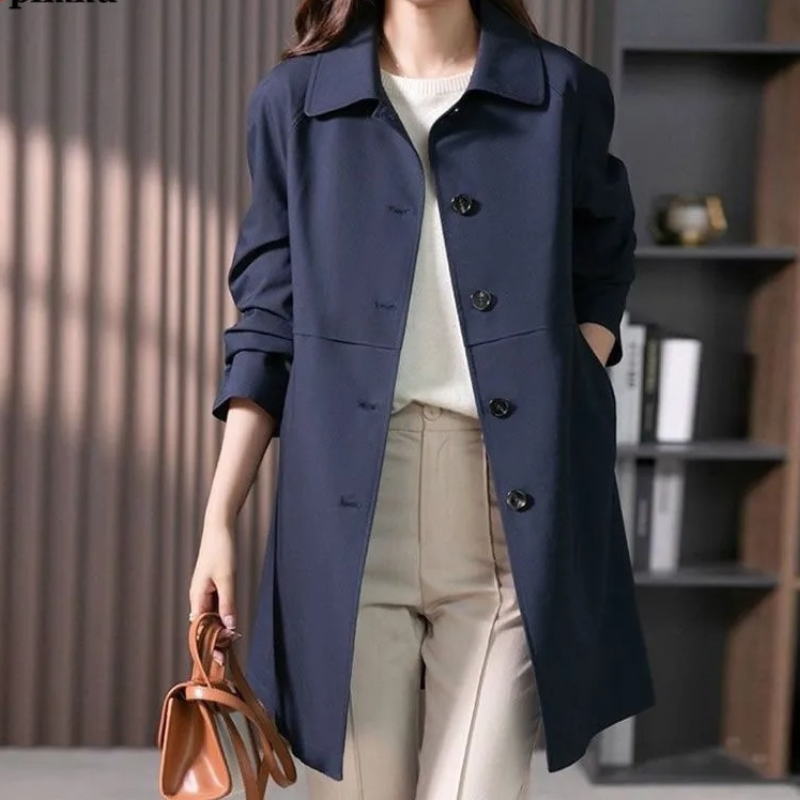 Women’s Button-Up Short Trench Coat – Tailored Everyday Outerwear