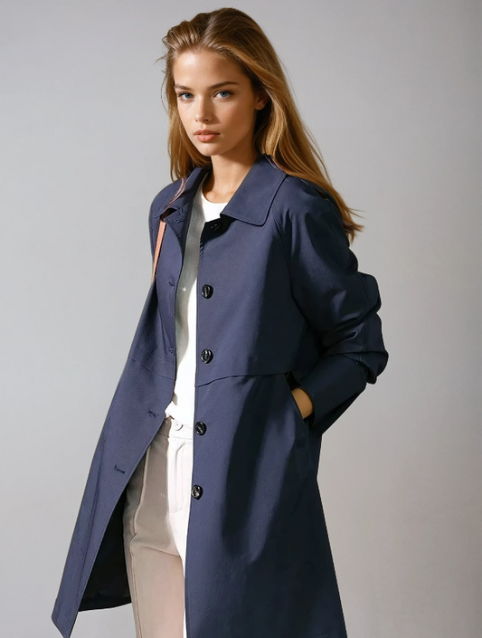 Women’s Button-Up Short Trench Coat – Tailored Everyday Outerwear