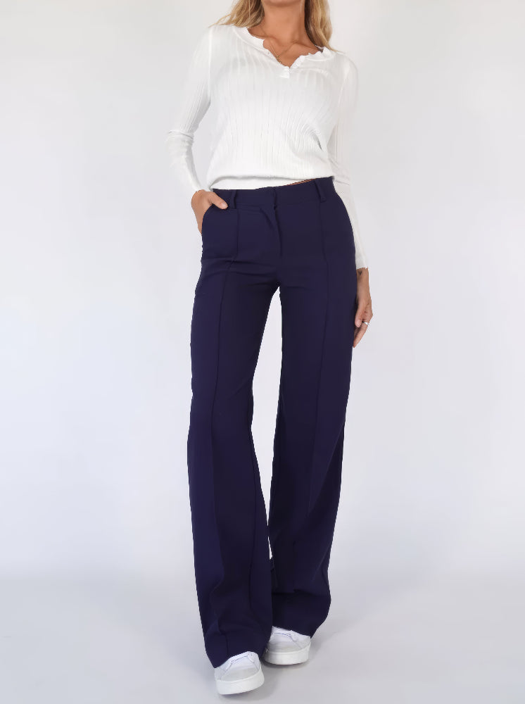 Women’s Straight Leg High Waisted Trousers - Tailored Centre Crease Smart Trousers - Spring Transition Workwear & Office Wear