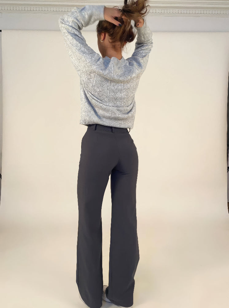 Women’s Straight Leg High Waisted Trousers - Tailored Centre Crease Smart Trousers - Spring Transition Workwear & Office Wear
