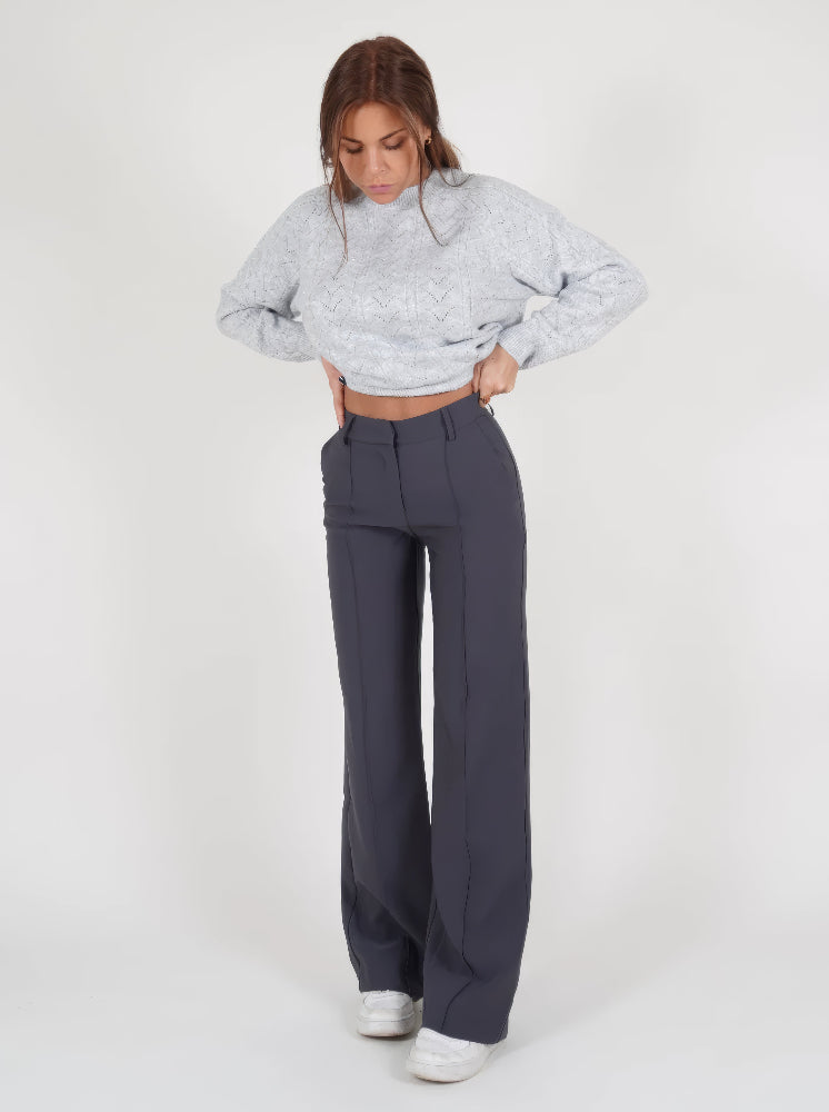Women’s Straight Leg High Waisted Trousers - Tailored Centre Crease Smart Trousers - Spring Transition Workwear & Office Wear