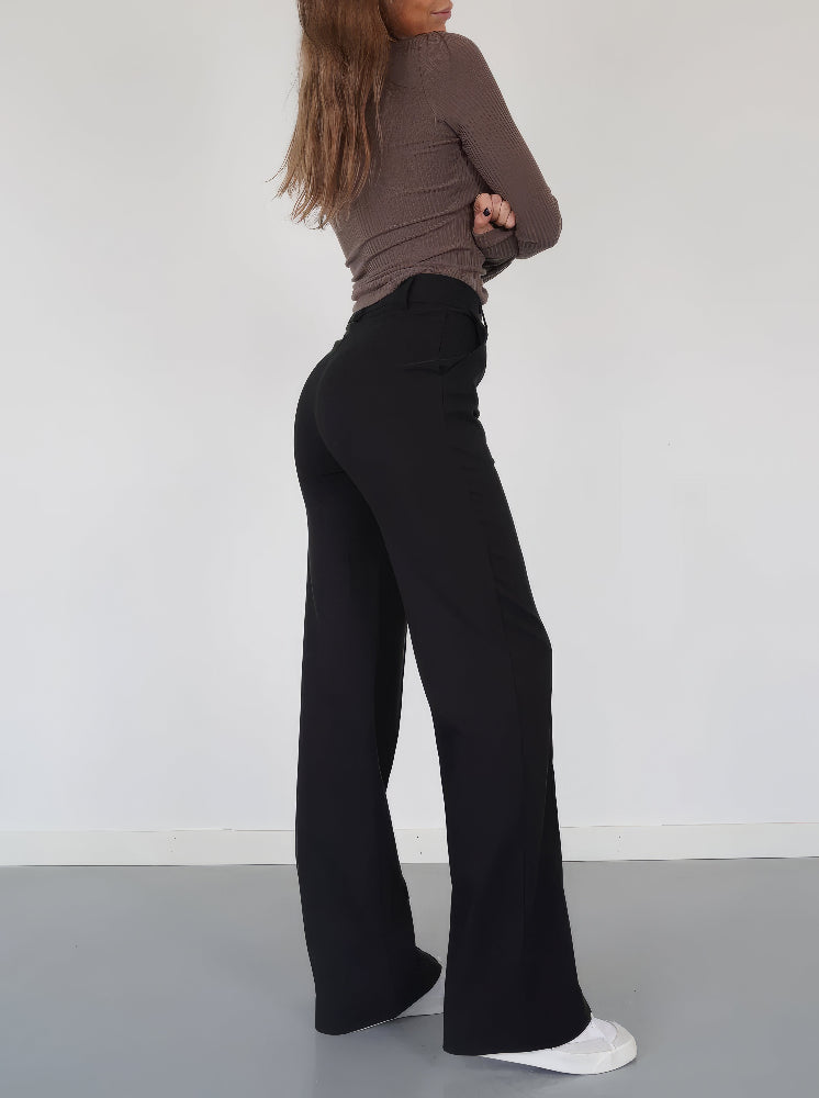 Women’s Straight Leg High Waisted Trousers - Tailored Centre Crease Smart Trousers - Spring Transition Workwear & Office Wear
