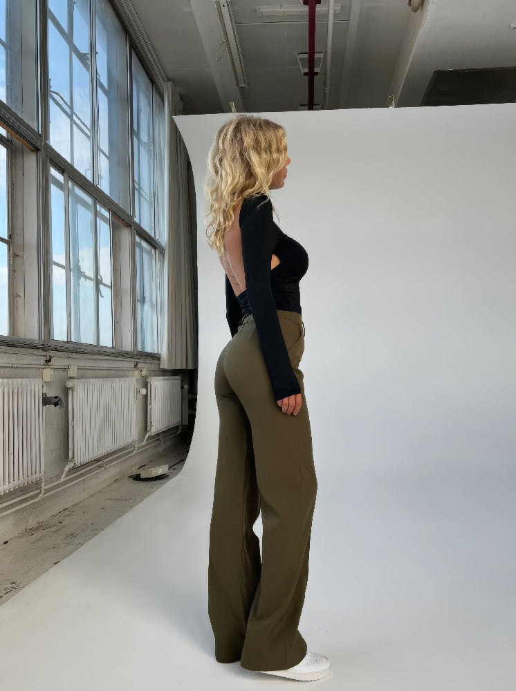 Women’s Straight Leg High Waisted Trousers - Tailored Centre Crease Smart Trousers - Spring Transition Workwear & Office Wear